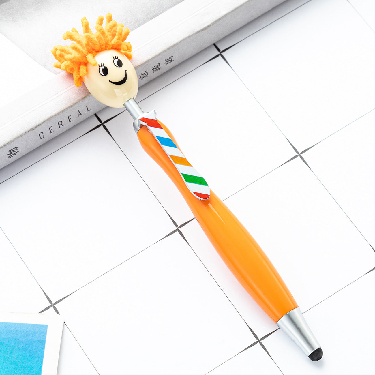 Wholesale Plastic Three-dimensional Cartoon Smiling Face Touch Screen Pen, Cute Plush Doll Head Pen